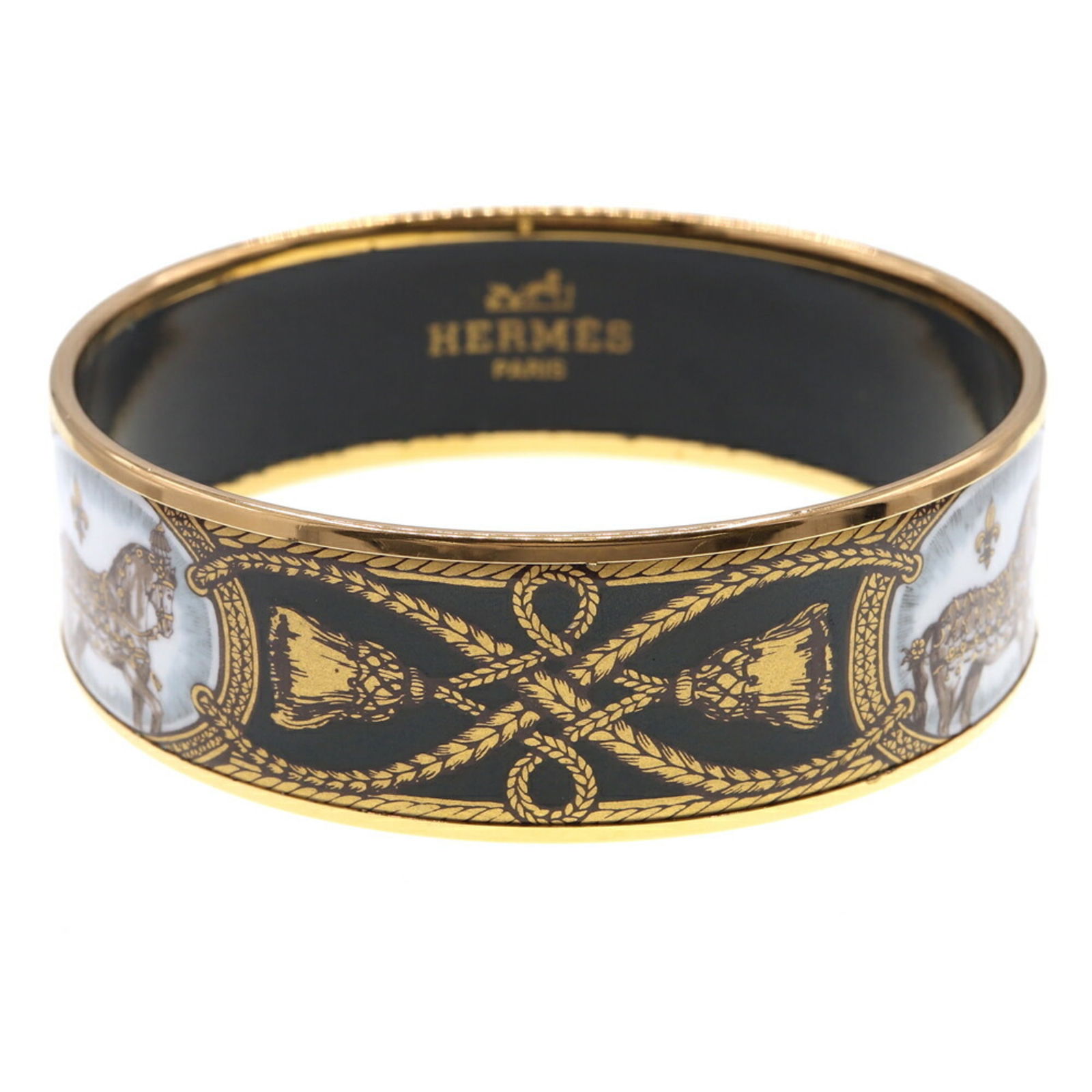 Hermes Bangle Enamel GM Gold Black Metal Cloisonne Women's Horse Bracelet HERMES: Hermes Bangle Enamel GM Gold Black Metal Cloisonne Women's Horse Bracelet HERMES Brand: Hermes Type: Bangle Gender: Women Material: Cloisonne/enamel Metal Color: Black Gold Length: 19cm / 7.48 Conditi