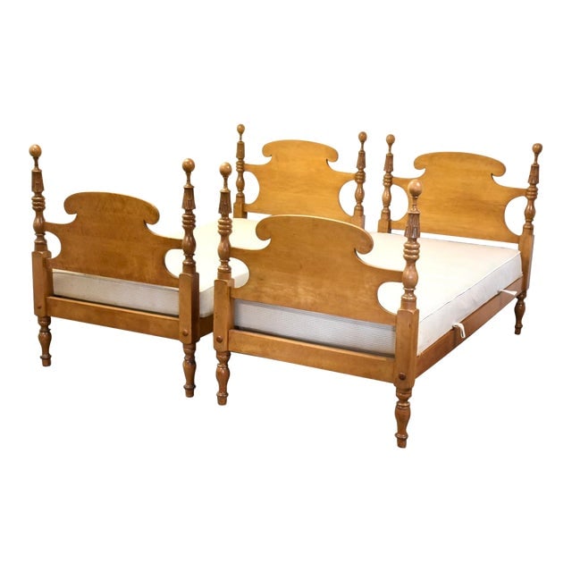 Solid Maple Vintage Twin Beds- a Pair: Solid Maple Vintage Twin Beds- a Pair A pair of solid maple vintage twin beds with custom boxsprings. Set includes two headboards two footboards side rails and boxsprings. Side rail clearance is 11.5"