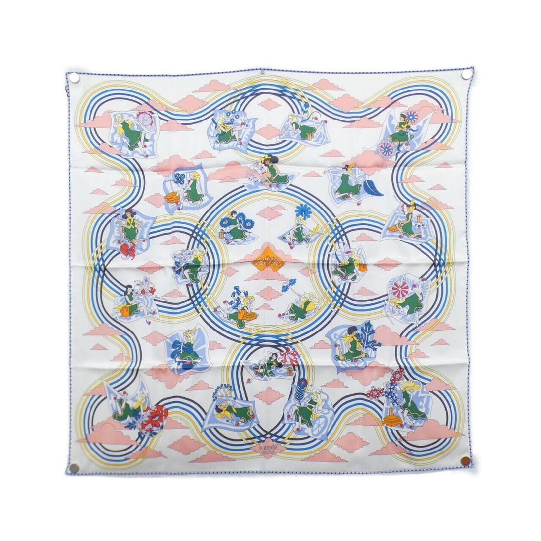 HERMES Carre 983849S Scarf: HERMES Carre 983849S Scarf Brand: HERMES Style: Scarf Color: WHITE+ROSE+VERT Material: silk Gender: Unisex Size: W x H 70cmx70cm Type: Scarf AB: Very Good The BIDHAUS Guarantee: All items in this auct