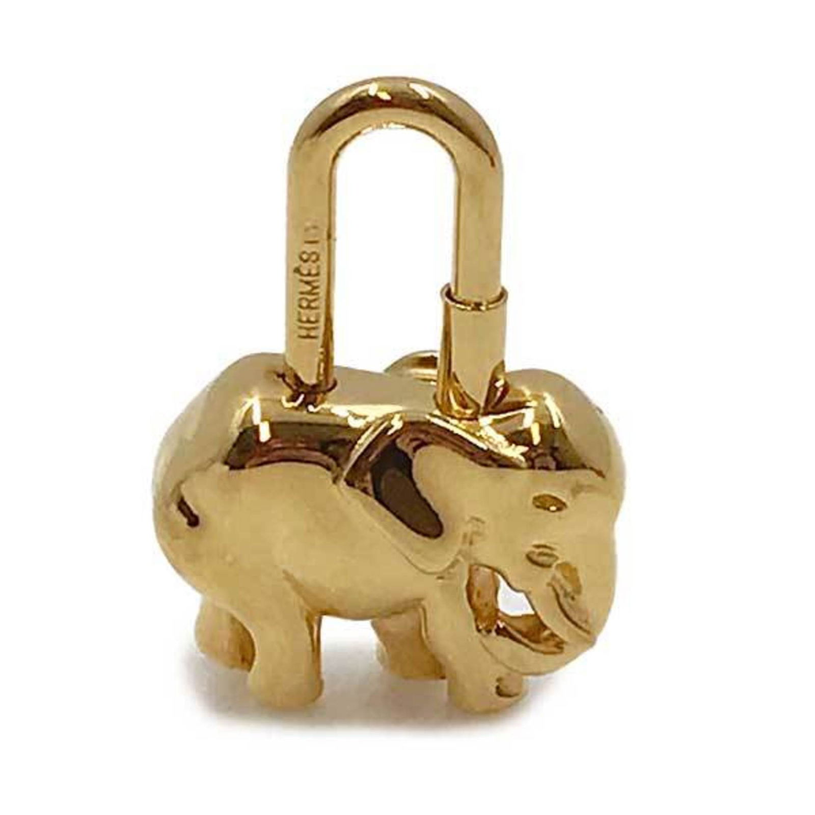 HERMES Hermes Pendant Top Cadena Elephant Gold Charm Keychain Padlock: HERMES Hermes Pendant Top Cadena Elephant Gold Charm Keychain Padlock Brand: Hermes Line: Cadena Type: Keyring Gender: Women Color: Gold Material: Metal Size (HxWxD): 4.2cm x 3cm / 1.65 x 1.18 Conditi