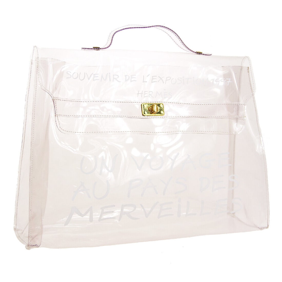 HERMES Vinyl Kelly Beach Hand Bag Purse SOUVENIR DE LEXPOSITION 1997: HERMES Vinyl Kelly Beach Hand Bag Purse SOUVENIR DE LEXPOSITION 1997 Outside Condition: AB: Very Good/Inside Condition: AB: Very Good The BIDHAUS Guarantee: All items in this auction are guaranteed to