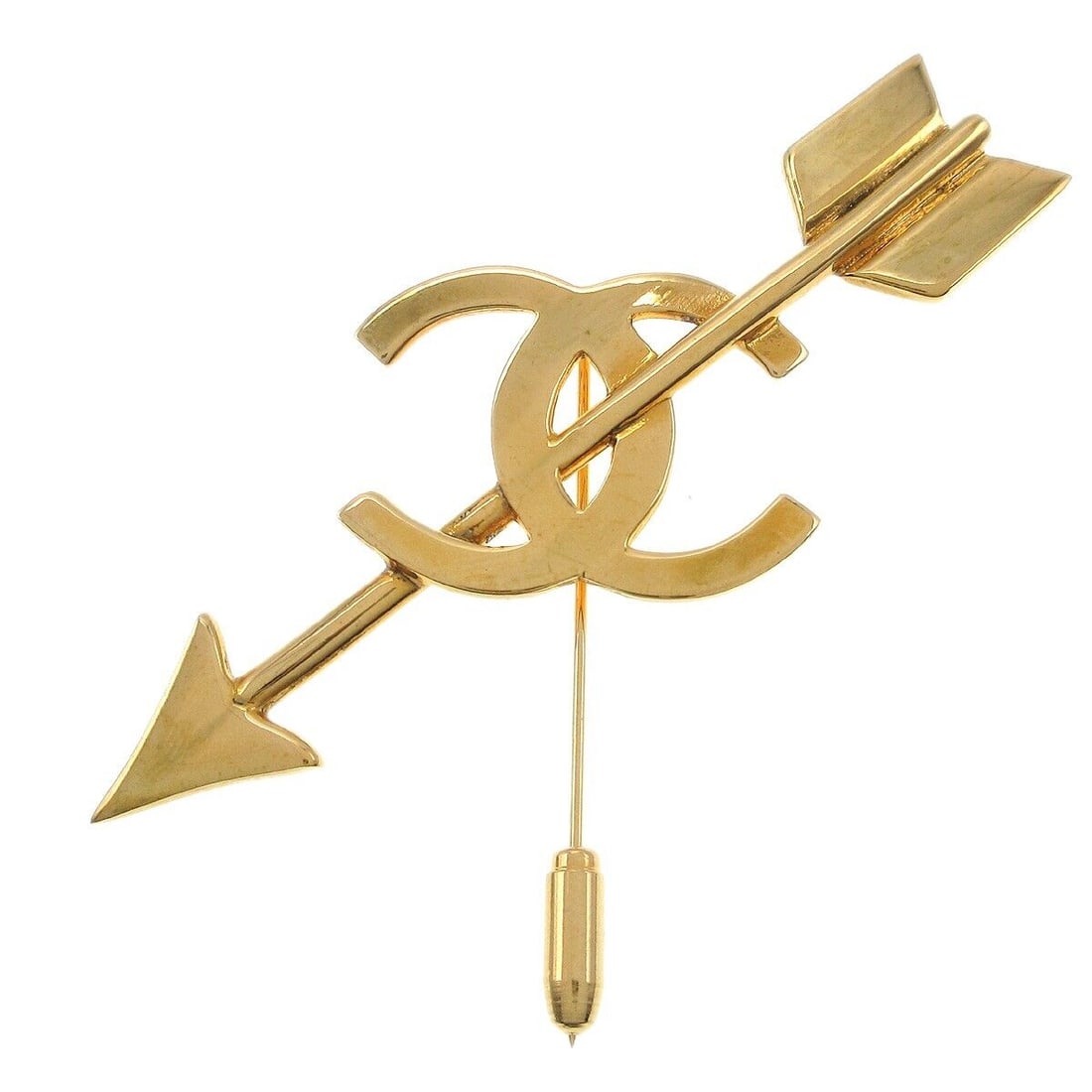 Chanel Bow And Arrow Heart Brooch Pin Gold 93A: Chanel Bow And Arrow Heart Brooch Pin Gold 93A Outside Condition: C: Heavily Used/Inside Condition: C: Heavily Used The BIDHAUS Guarantee: All items in this auction are guaranteed to be 100% authentic