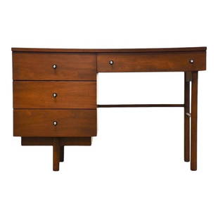 Walnut Mid-Century Modern Desk by Stanley: Walnut Mid-Century Modern Desk by Stanley A mid century modern walnut desk with a scratch resistant formica top by Stanley. 46" wide. 17.75" deep. 30" tall. Dimensions: 46"W x 17.75"D x 30"H Styles: M