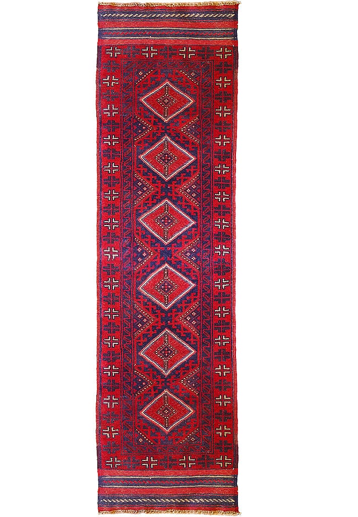 2 x 8 Narrow Tribal Runner Hand-Knotted Afghanistan: 2 x 8 Narrow Tribal Runner Hand-Knotted Afghanistan Free continental US Shipping Size in Feet: Width: 2 x Length: 8 Size in Inches: Width: 26 in x Length: 101 in Rug Type: Area Rug Colors: Red Blue Bl