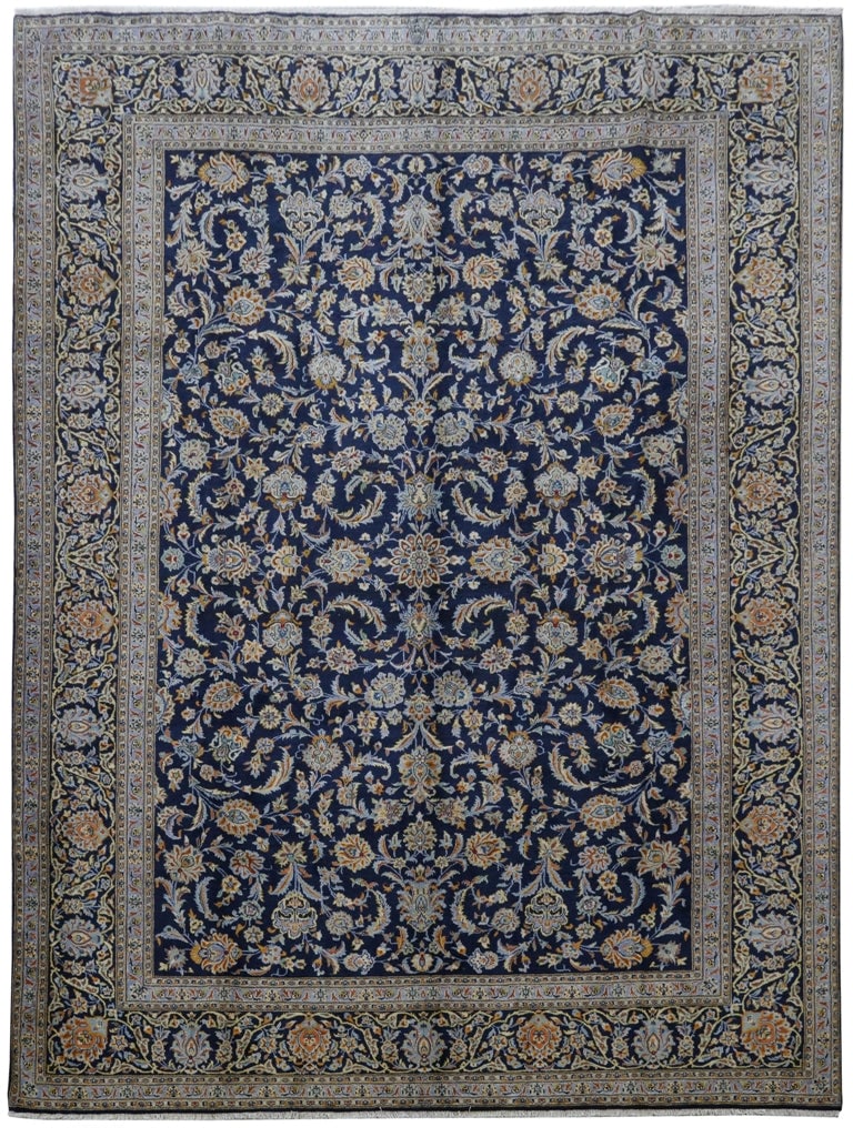 10 x 13 Navy Blue Persian Signed Kashan Rug: 10 x 13 Navy Blue Persian Signed Kashan Rug Free continental US Shipping Size in Feet: Width: 10.2 x Length: 13.5 Size in Inches: Width: 122 in x Length: 161 in Rug Type: Area Rug Colors: Navy Blue We