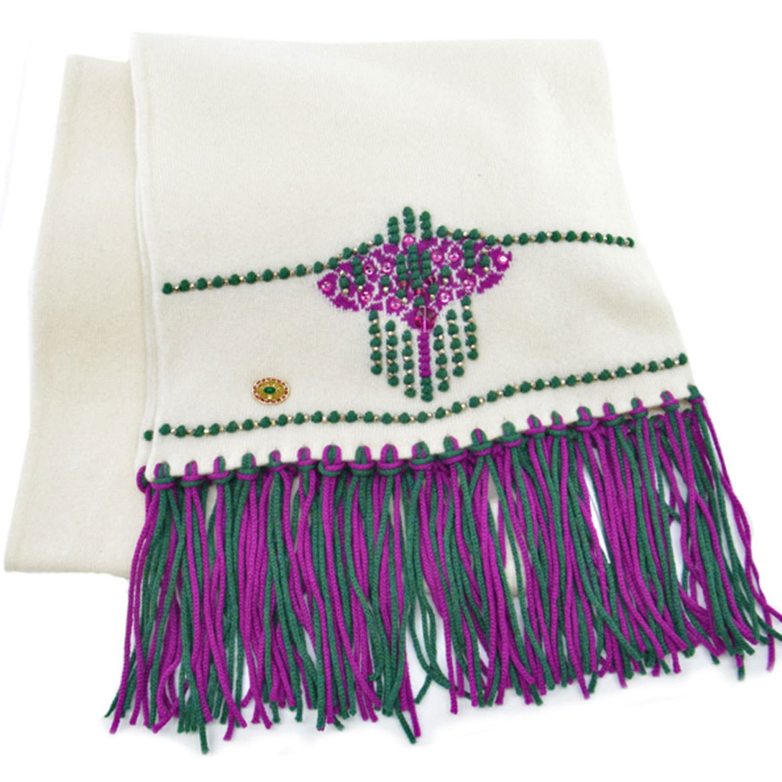 Chanel Scarf White Green Bordeaux Cashmere Ladies: Chanel Scarf White Green Bordeaux Cashmere Ladies Brand: Chanel Country of Origin: United Kingdom Gender: Women Color: Bordeaux Green White Material: Cashmere Cashmere: Size (LxW): 25cm x 2.06m / 9.84