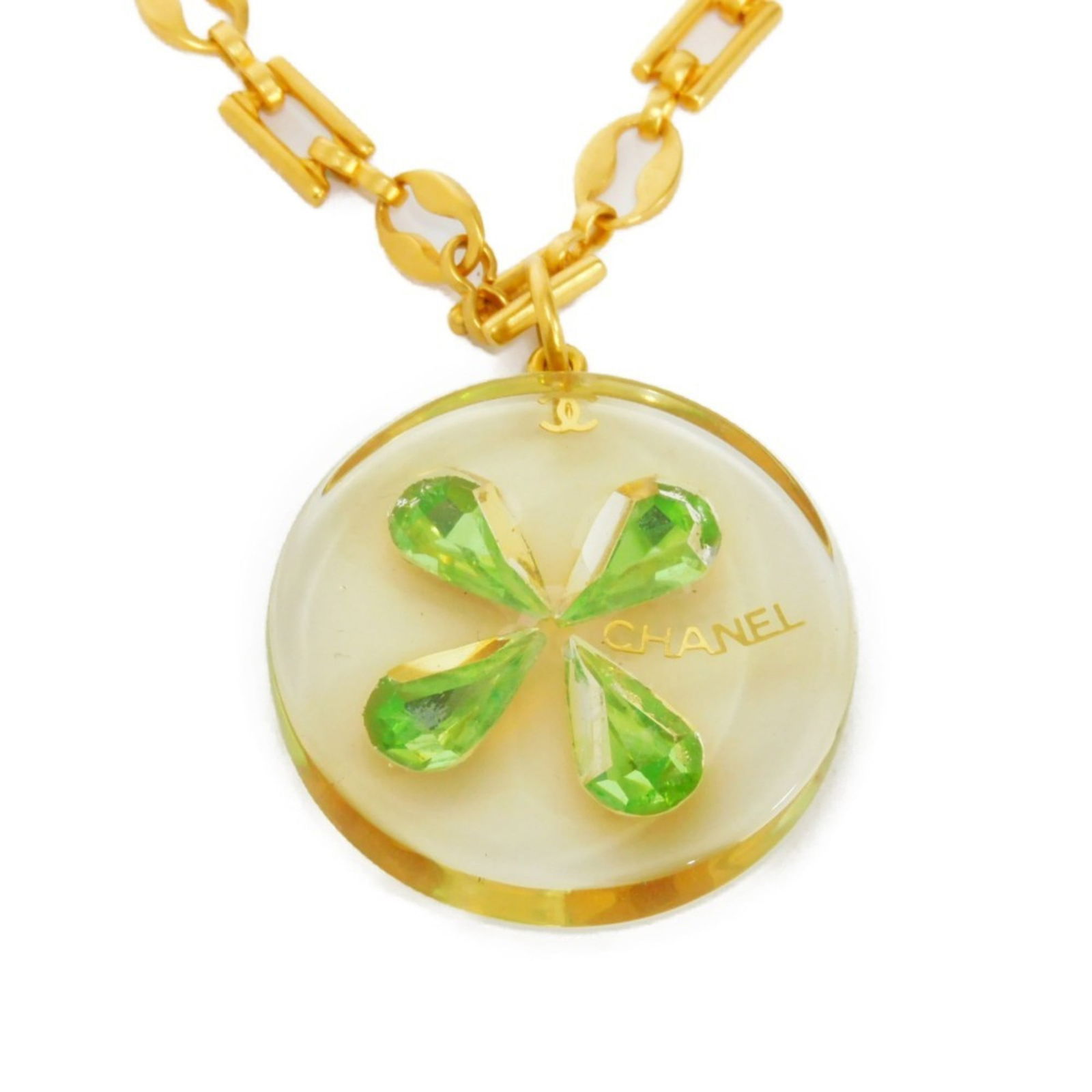 CHANEL Necklace Clover Crystal Round Logo Resin Clear Green Long Chain 01C Vintage Coco Mark Men's: CHANEL Necklace Clover Crystal Round Logo Resin Clear Green Long Chain 01C Vintage Coco Mark Men's Women's Accessories Jewelry Brand: Chanel Necklace Type: Necklace Gender: Men Women Material: Resin C