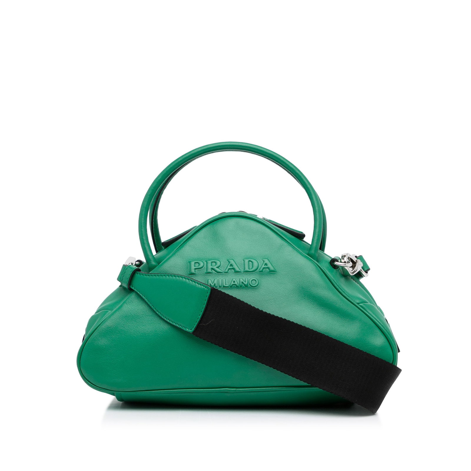 Prada Triangle Satchel: Prada Triangle Satchel The Triangle satchel features a leather body rolled leather handles a flat shoulder strap and a top zip closure. Brand: Prada Model: Triangle Satchel Origin: Italy Category: Bag