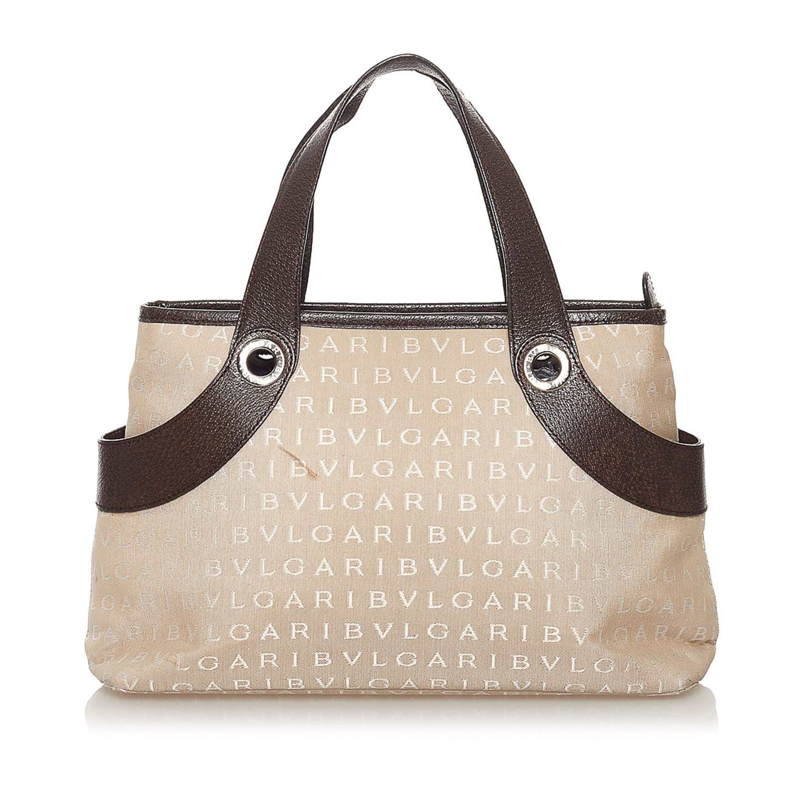 Bvlgari Logomania Canvas Handbag: Bvlgari Logomania Canvas Handbag This tote bag features a canvas body with leather trim flat leather handles a top zip closure and an interior zip pocket. Brand: Bvlgari Model: Logomania Canvas Handba