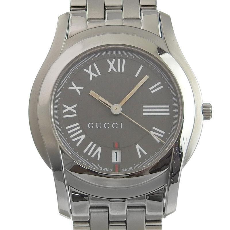 GUCCI Quartz Stainless Steel Gray Dial 5500M Silver Mens Watch Pre Owned: GUCCI Quartz Stainless Steel Gray Dial 5500M Silver Mens Watch Pre Owned Type: Wristwatch Description of Item Brand name GUCCI Product name Watches Model number 5500M Material Case: SS Bracelet: SS Co
