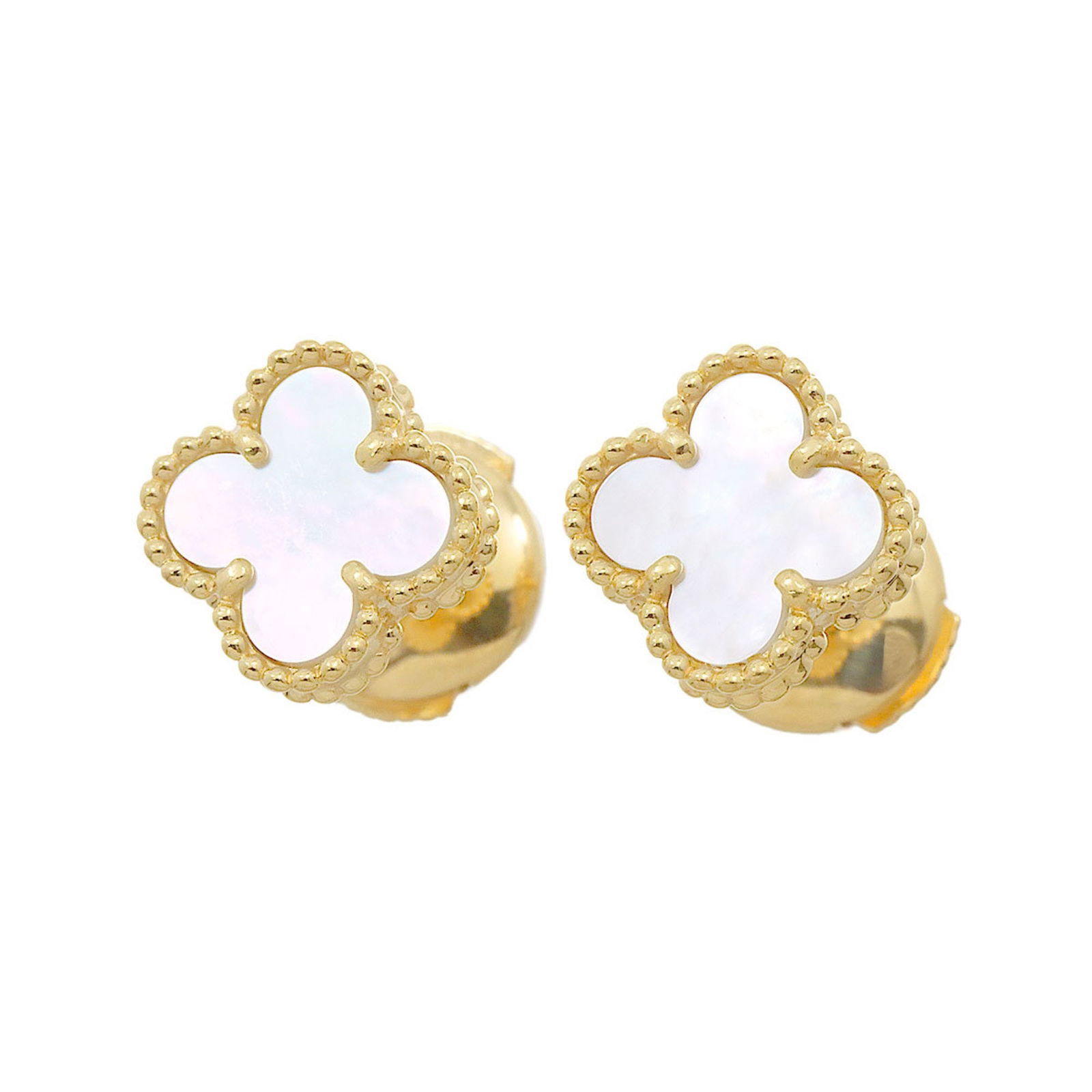 Van Cleef & Arpels Sweet Alhambra Earrings Shell K18 YG 750: Van Cleef & Arpels Sweet Alhambra Earrings Shell K18 YG 750 Brand: Van Cleef & Arpels Type: Stud earrings Gender: Women Material: Yellow gold (18K) Color: Yellow gold Stone: Shell Size (HxWxD): 9.20mm