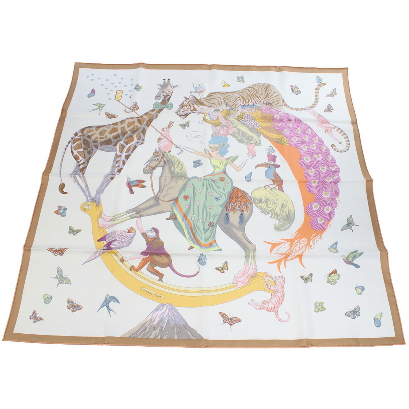 HERMES Hermes CARRE TWILL scarf muffler beige multicolor ladies: HERMES Hermes CARRE TWILL scarf muffler beige multicolor ladies Brand: Hermes Country of Origin: France Type: Scarf Gender: Women Color: Beige Multi-color Material: Silk100% Silk: 100% Size (LxW): 90c
