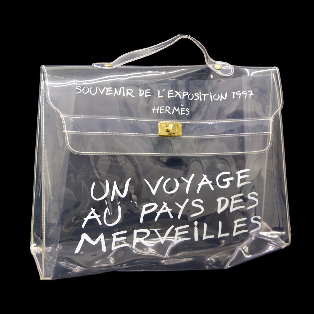 HERMES Vinyl Kelly Beach Hand Bag Purse SOUVENIR DE LEXPOSITION 1997: HERMES Vinyl Kelly Beach Hand Bag Purse SOUVENIR DE LEXPOSITION 1997 Size: Medium Accents: Logo Style: Hand Bag Bag Height: 12.2 Product Line: HERMES Vinyl Exterior Material: Vinyl Features: Waterproo