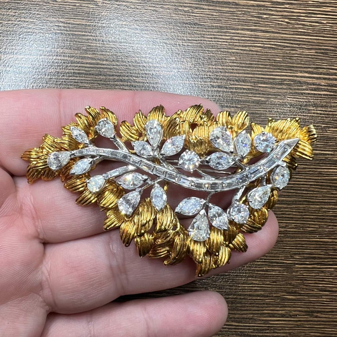 Balogh 18K Yellow & White Gold Diamond Brooch: Balogh 18K Yellow & White Gold Diamond Brooch Stone Type: Diamonds Metal Type: Platinum 18K Metal Color: Yellow Other: Signed Appraisal Price: $30600 Comments: Balogh 18K Yellow & Platinum Diamond Bro
