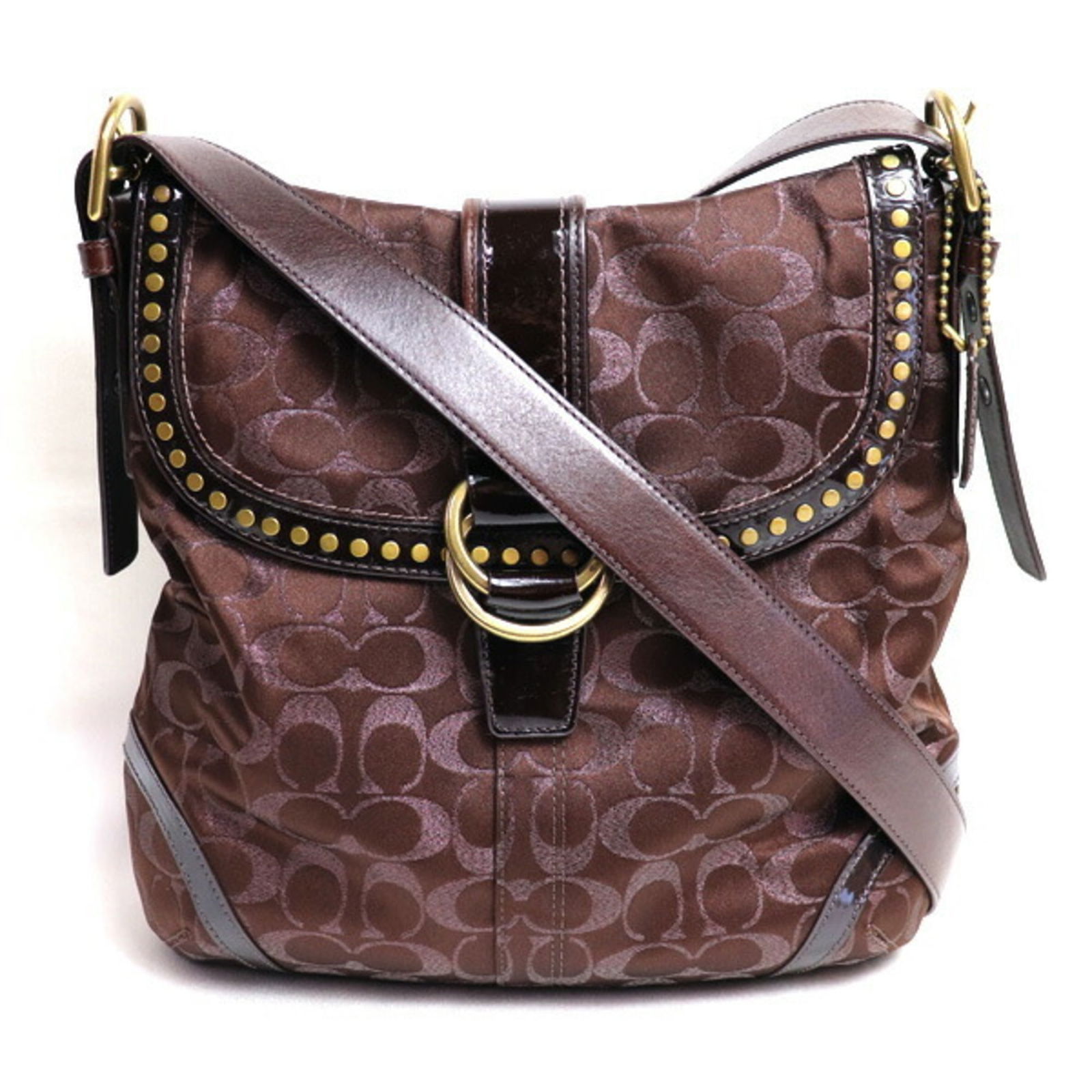 COACH Coach Signature Shoulder Bag Brown F12852 Women's: COACH Coach Signature Shoulder Bag Brown F12852 Women's Brand: Coach Line: Signature Model: F12852 Type: Shoulder bag Material: Canvas Patent leather Canvas: Patent leather: Color: Brown Hardware Colo
