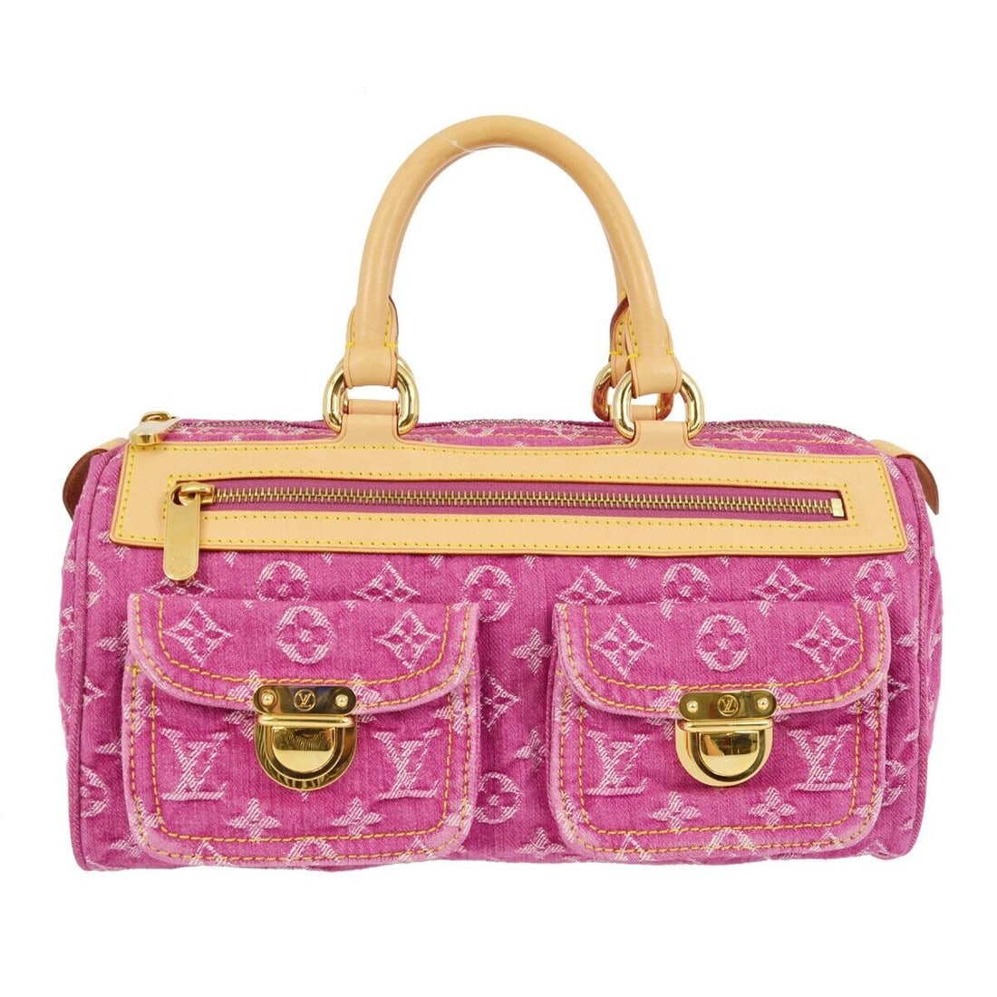 Louis Vuitton Pink Monogram Denim Neo Speedy Handbag M95214 SP0026: Louis Vuitton Pink Monogram Denim Neo Speedy Handbag M95214 SP0026 Bag Width: 12.0 Pattern: Monogram Bag Height: 6.5 Closure: Zipper Handle/Strap Color: Beige Size: Medium Lining Material: Alcantara B