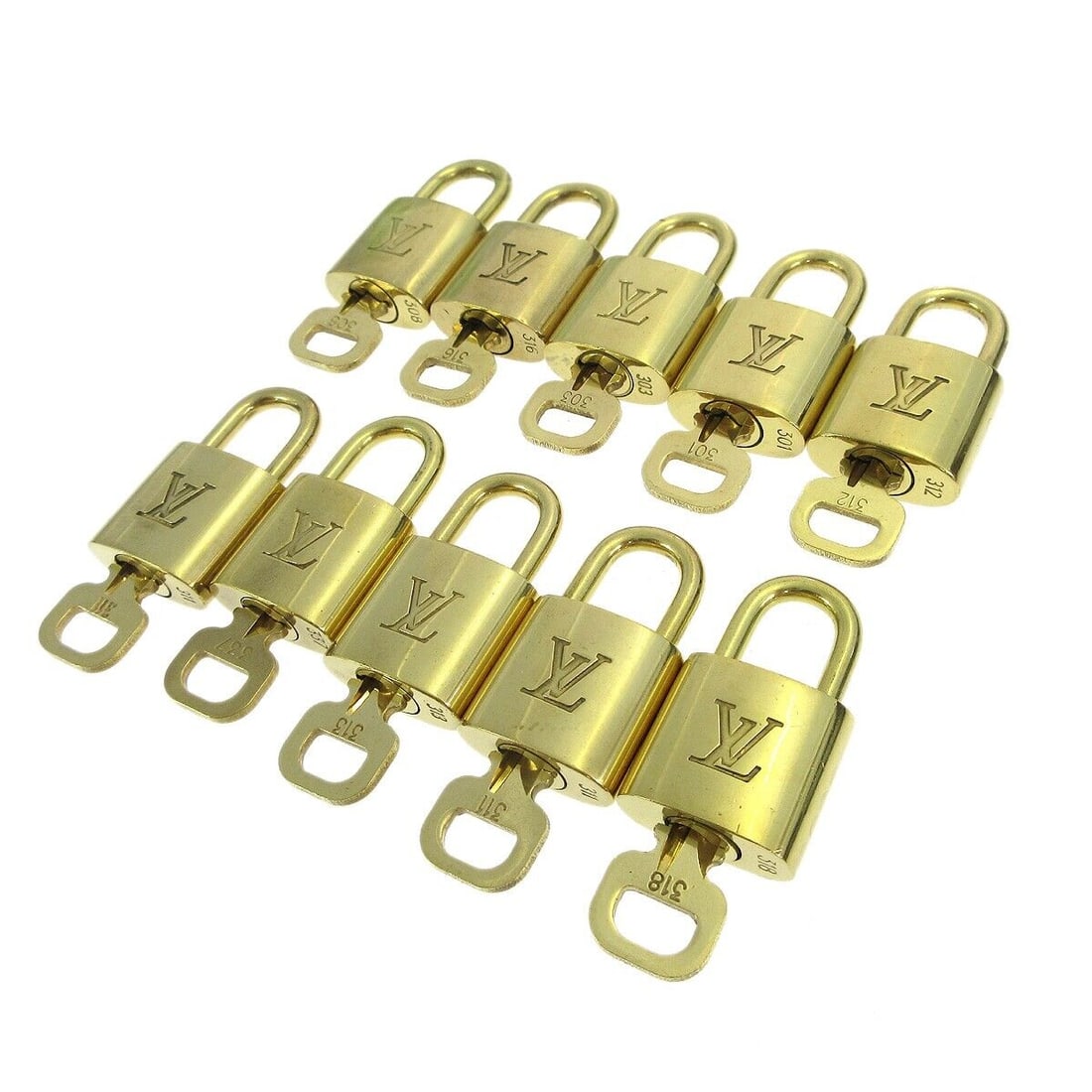 LOUIS VUITTON Padlock & Key Bag Accessories Charm 10 Piece Set Gold: LOUIS VUITTON Padlock & Key Bag Accessories Charm 10 Piece Set Gold Type: Padlock Color: Gold Theme: Metal Material: Gold-tone Character Family: Charmed Outside Condition: B: Reasonable Wear and Tear/
