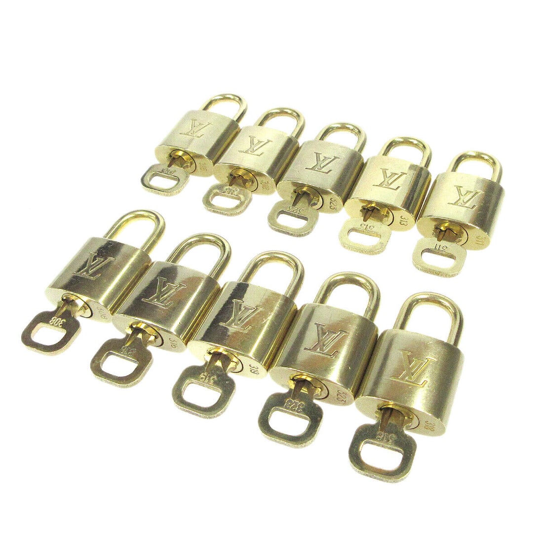 LOUIS VUITTON Padlock & Key Bag Accessories Charm 10 Piece Set Gold: LOUIS VUITTON Padlock & Key Bag Accessories Charm 10 Piece Set Gold Type: Padlock Color: Gold Outside Condition: AB: Very Good/Inside Condition: C: Heavily Used The BIDHAUS Guarantee: All items in thi