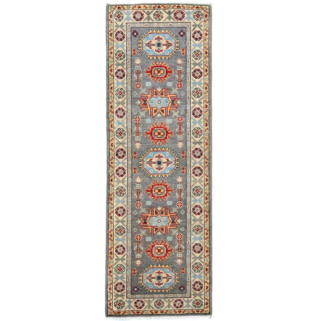 Kazak Tribal Geometric Design 2X6 Oriental Runner Rug Bedroom Bathroom Carpet: Kazak Tribal Geometric Design 2X6 Oriental Runner Rug Bedroom Bathroom Carpet Free continental US Shipping Type: Runners Color: Gray Cream Scarlet Red Light Blue Pastel Yellow etc Size: 1"11 X 5"9 Mat