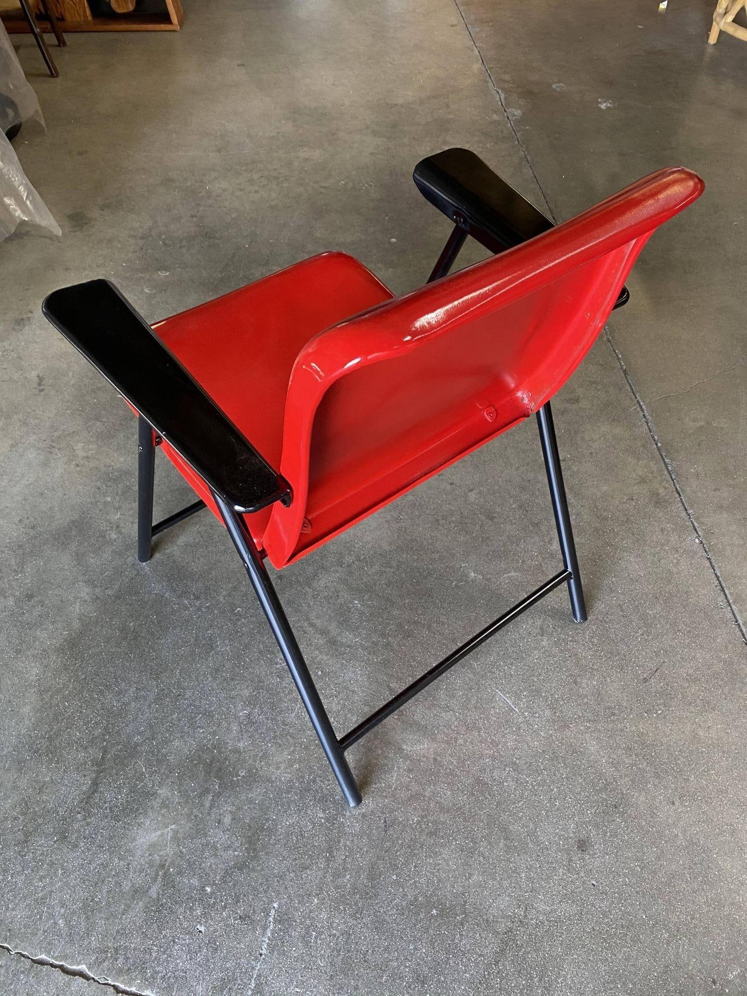 Russel Wright Outdoor/Patio Steel Folding Chair by Schwayder Bros 5 Available: Russel Wright Outdoor/Patio Steel Folding Chair by Schwayder Bros 5 Available Attributed to: Russel Wright (Designer) Dimensions: Height: 31 in (78.74 cm)Width: 25 in (63.5 cm)Depth: 27 in (68.58 cm)S