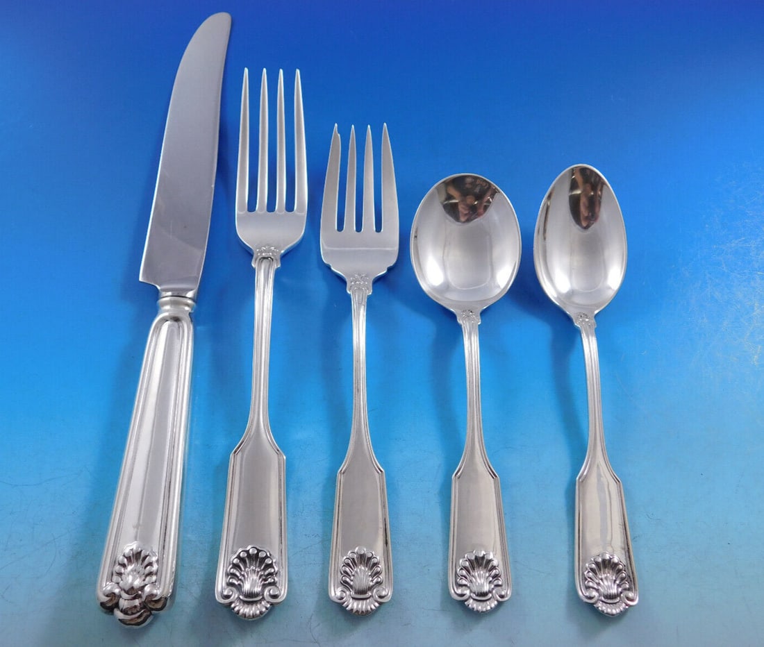 Fiddle Shell by Frank Smith Sterling Silver Flatware Set Service 43 pcs Dinner: Fiddle Shell by Frank Smith Sterling Silver Flatware Set Service 43 pcs Dinner Dinner size fiddle shell by frank smith sterling silver flatware set, 43 pieces. This popular classic pattern was first o