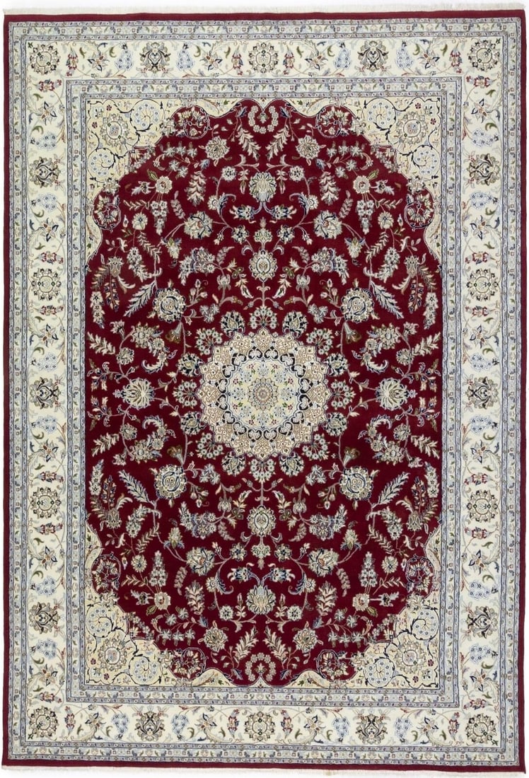 Red Floral Indo-Nain Oriental Rug 8X12 Classic Handmade Dining Room Decor Carpet: Red Floral Indo-Nain Oriental Rug 8X12 Classic Handmade Dining Room Decor Carpet Free continental US Shipping Type: Area Rugs Color: Red Cream Dark Navy Buff Light Gray Green Tan Brown etc Size: 7"11 
