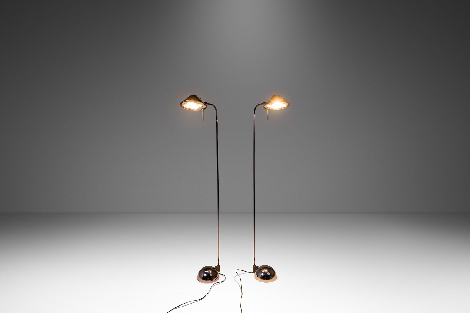 Rare Set of Two (2) Post Modern Floor Lamps in Midnight Chrome by Robert Sonneman for George Kovacs: Rare Set of Two (2) Post Modern Floor Lamps in Midnight Chrome by Robert Sonneman for George Kovacs USA c. 1987 Rare Set of Two (2) Post Modern Floor Lamps in Midnight Chrome by Robert Sonneman for Ge