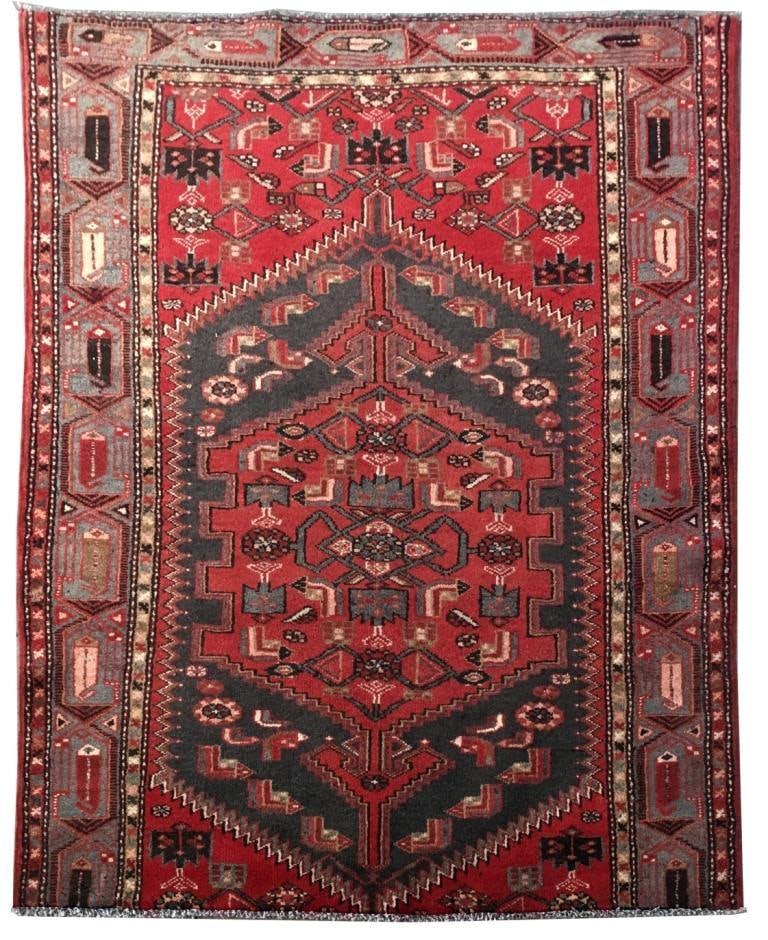4 x 5 Red Persian Zanjan Rug: 4 x 5 Red Persian Zanjan Rug Free continental US Shipping Size in Feet: Width: 4 x Length: 5 Size in Inches: Width: 48 in x Length: 60 in Colors: Red Charcoal Black Weave: 100% Handmade Pile: 3/8 Wool