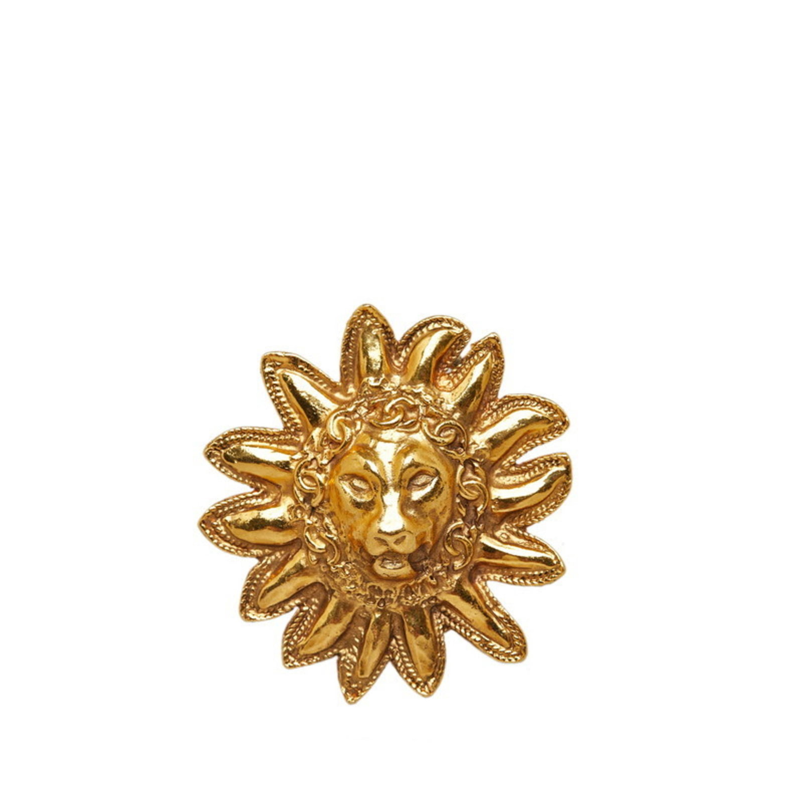 CHANEL Lion Sun Motif Brooch Gold Plated Ladies: CHANEL Lion Sun Motif Brooch Gold Plated Ladies Brand: Chanel Type: Brooch Gender: Women Material: Gold plating Color: Gold Season: Vintage Size (HxWxD): 51.8cm x 49cm / 20.39 x 19.29 Condition: Used 