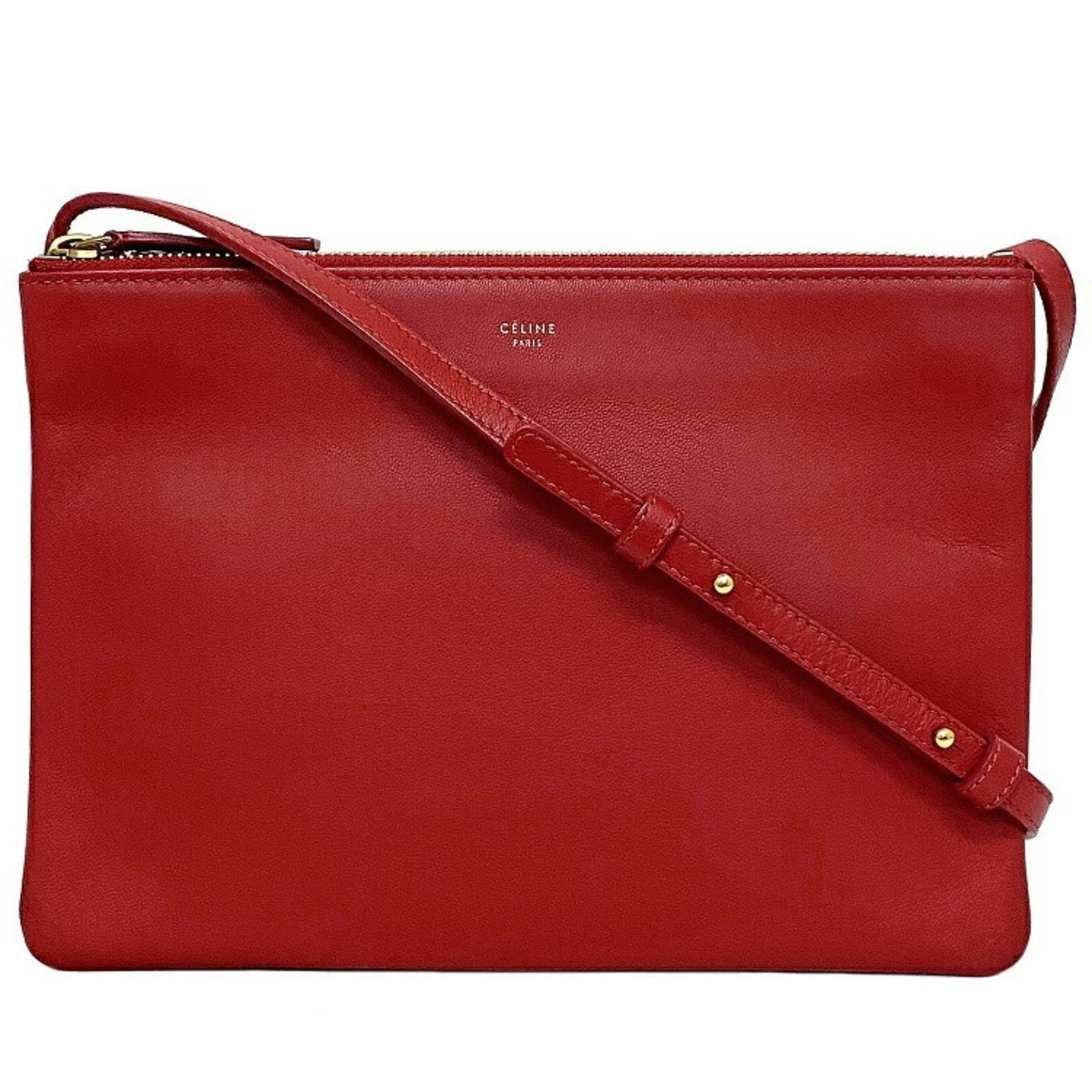 Celine Shoulder Bag Trio Large Red Gold 171453ETA 27ED Leather Smooth Lambskin CELINE Pochette: Celine Shoulder Bag Trio Large Red Gold 171453ETA 27ED Leather Smooth Lambskin CELINE Pochette Crossbody Carry Thin Ladies Brand: Celine Type: Pochette Shoulder bag Material: Leather Leather: Leather/