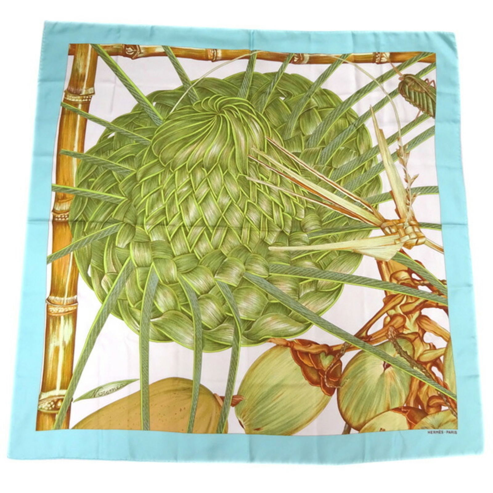 Hermes Carre 90 Jardin Creole Paradise Women's Scarf Muffler 100% Silk Green x Blue: Hermes Carre 90 Jardin Creole Paradise Women's Scarf Muffler 100% Silk Green x Blue Brand: Hermes Type: Scarf Gender: Women Color: Blue Green Material: Silk Silk: Size (LxW): 89cm x 88cm / 35.03 x 34.
