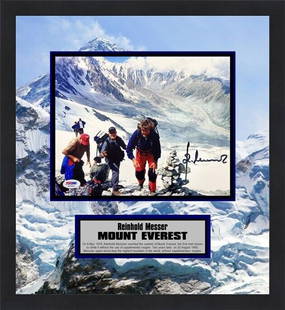 Reinhold Messner Signed Mt Everest Custom Framed Display PSA COA: Reinhold Messner Signed Mt Everest Custom Framed Display PSA COA Autograph Authentication: Professional Sports (PSA/DNA) Original/Reproduction: Original Signed By: Reinhold Messner Pre-Owned