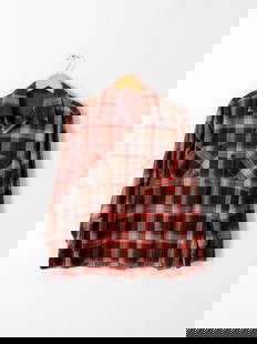 Vintage 60S Plaid Wool Shirt: Vintage 60S Plaid Wool Shirt This is a 1960s vintage plaid wool shirt. Beautiful brown cream and red plaid button down shirt with a button cuffs open pockets on the chest and a simple collar.