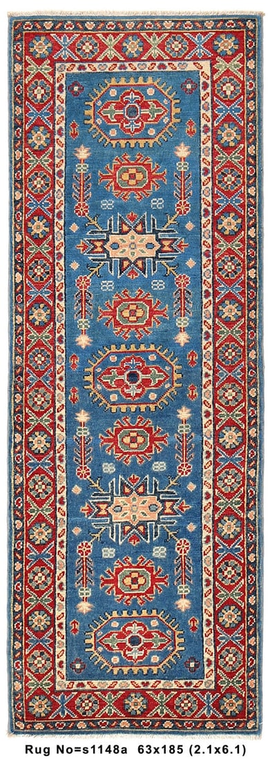 2 x 6 Narrow Runner Floral Handmande Kazak Rug: 2 x 6 Narrow Runner Floral Handmande Kazak Rug Free continental US Shipping Size in Feet: Width: 2.1 x Length: 6.1 Size in Inches: Width: 25 in x Length: 73 in Rug Type: Area Rug Colors: This rug disp