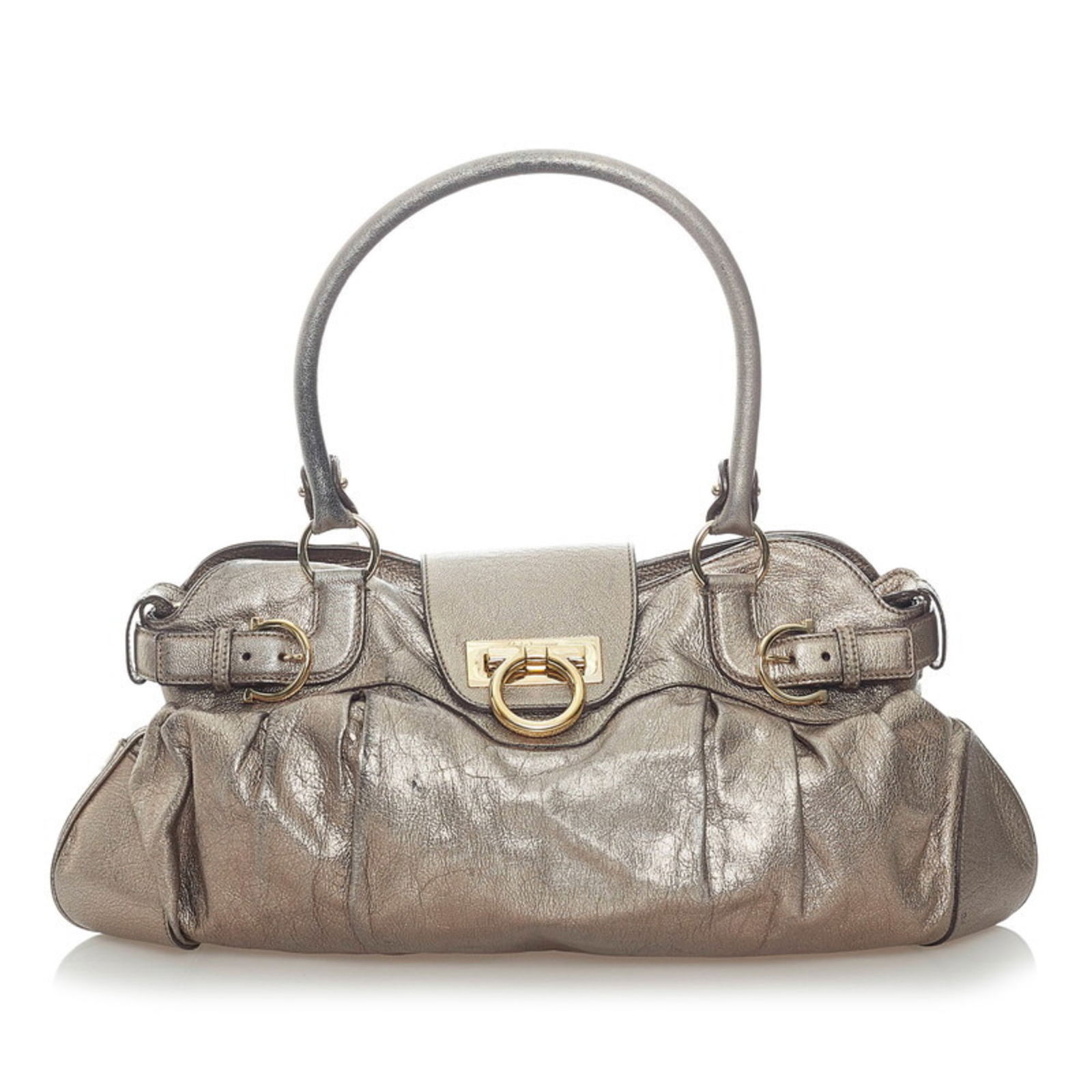 Salvatore Ferragamo Gancini Handbag AU-21 5370 Bronze Leather Ladies: Salvatore Ferragamo Gancini Handbag AU-21 5370 Bronze Leather Ladies Brand: Salvatore Ferragamo Line: Gancini Type: Handbag Material: Leather Leather: Color: Bronze Closure: Zipper Gender: Women Size