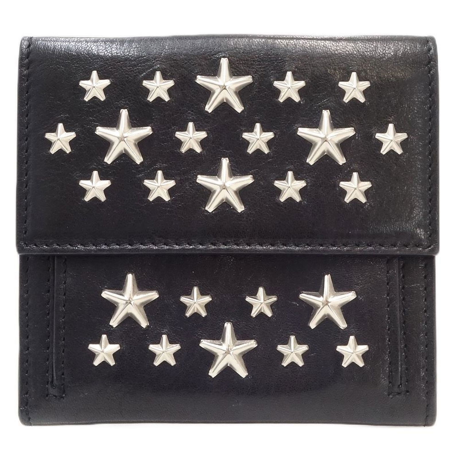 Jimmy Choo Star Studded Frida Bifold Wallet Leather Black 083683: Jimmy Choo Star Studded Frida Bifold Wallet Leather Black 083683 Brand: Jimmy Choo Type: Wallet (bi-fold) Gender: Women Material: Leather Leather: Color: Black Condition: Used (good) Overall Scratches