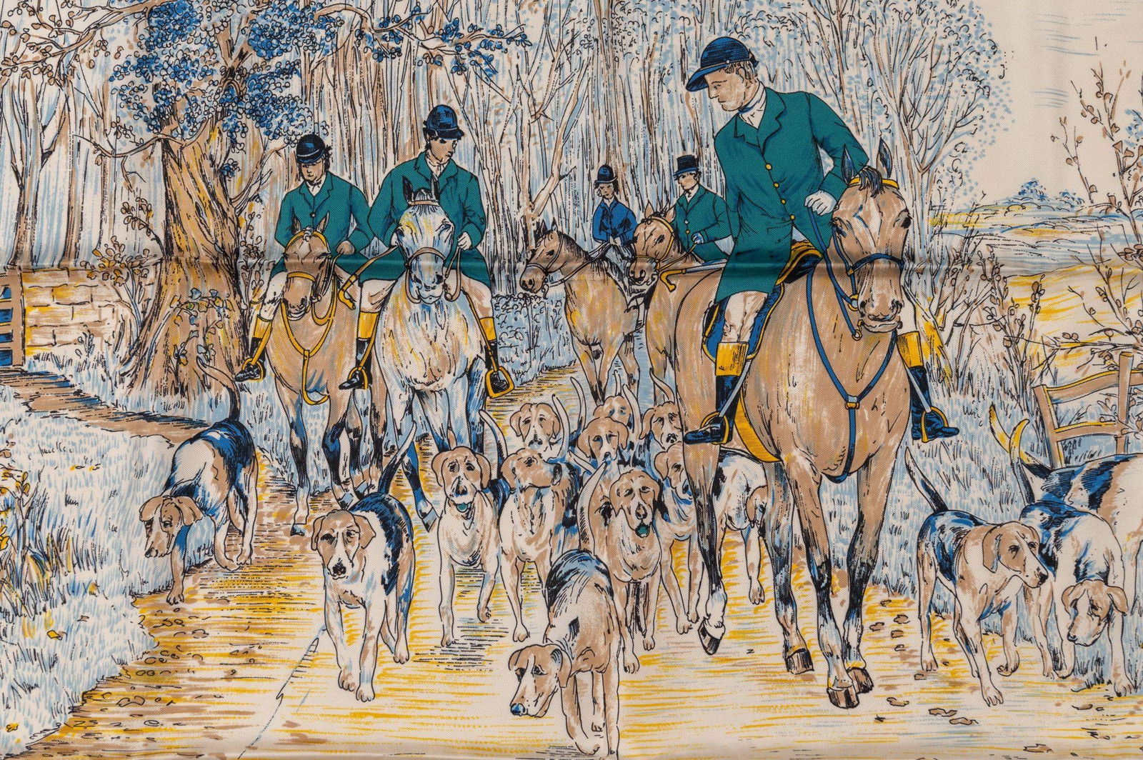 Gucci Vintage Hunting Scene Silk Scarf: Gucci Vintage Hunting Scene Silk Scarf Brand: Gucci Dimensions: Height: 35 in (88.9 cm)Length: 35 in (88.9 cm) Place of Origin: Italy Period: 21st Century Pre-Owned The BIDHAUS Guarantee: All items in