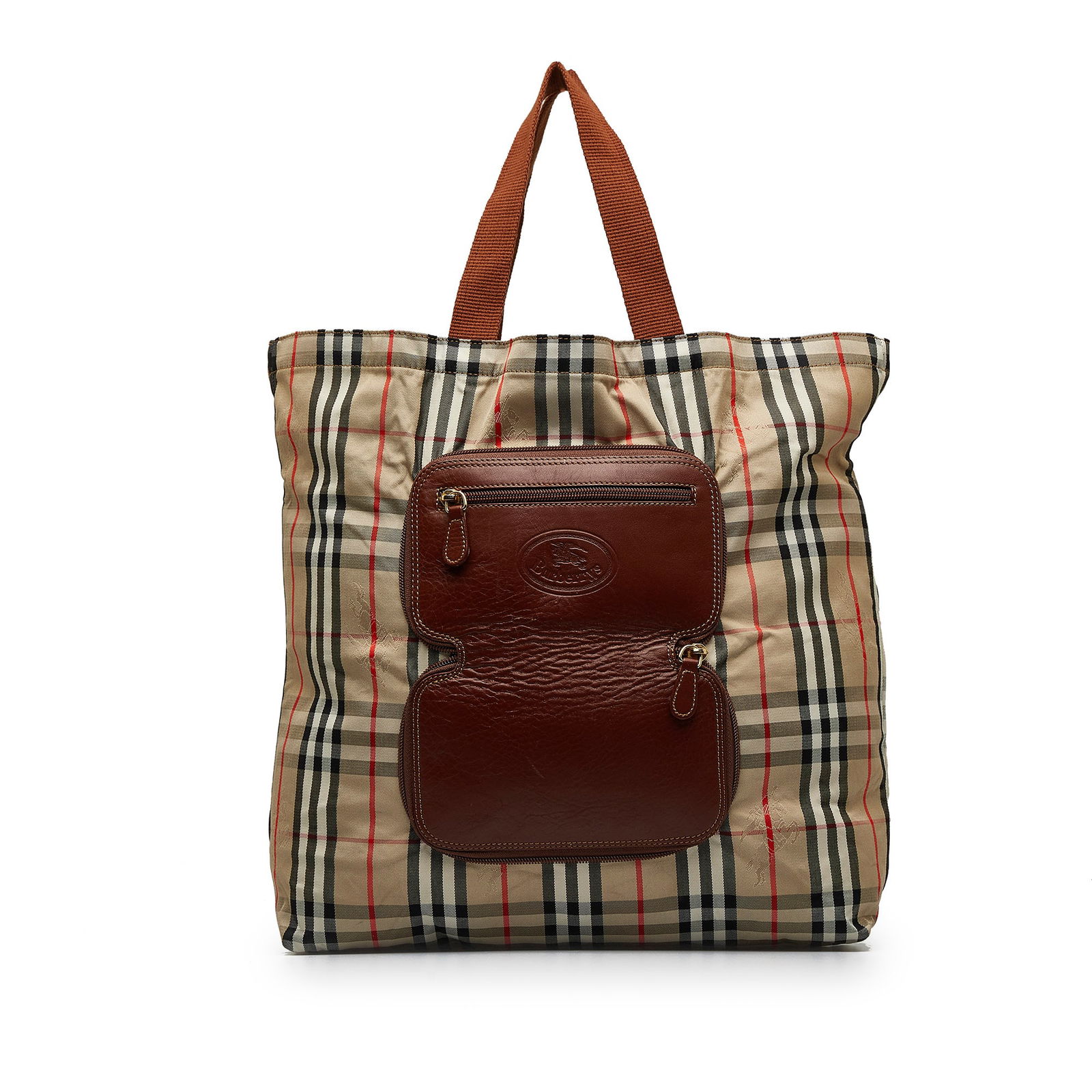 Burberry Haymarket Check Nylon Tote Bag: Burberry Haymarket Check Nylon Tote Bag This tote bag features a plaid nylon body flat handles an open top and exterior zip pockets. Brand: Burberry Model: Haymarket Check Nylon Tote Bag Origin: Italy