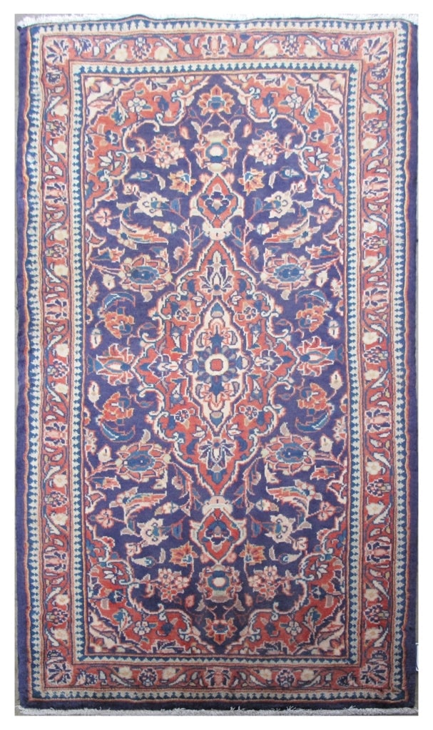 2 x 5 Orange Persian Kashan Rug: 2 x 5 Orange Persian Kashan Rug Free continental US Shipping Size in Feet: Width: 2 x Length: 5 Size in Inches: Width: 24 in x Length: 60 in Colors: Orange Dark Indigo Weave: 100% Handmade Pile: 3/8 W