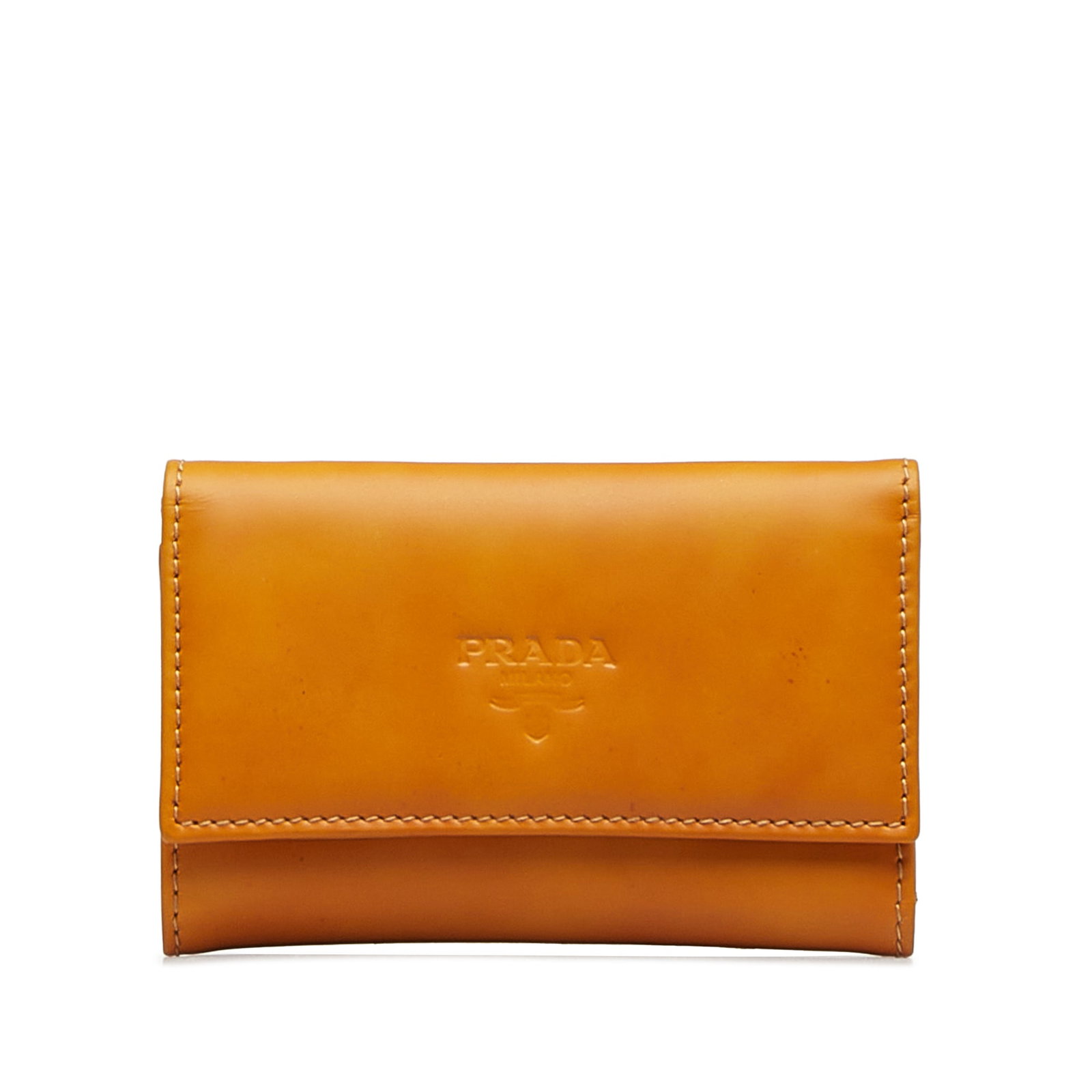 Prada Leather Key Case: Prada Leather Key Case This key case features a leather body and snap button closures. Brand: Prada Model: Leather Key Case Origin: Italy Category: SLG Color: Brown Style: Material: Leather Condition: