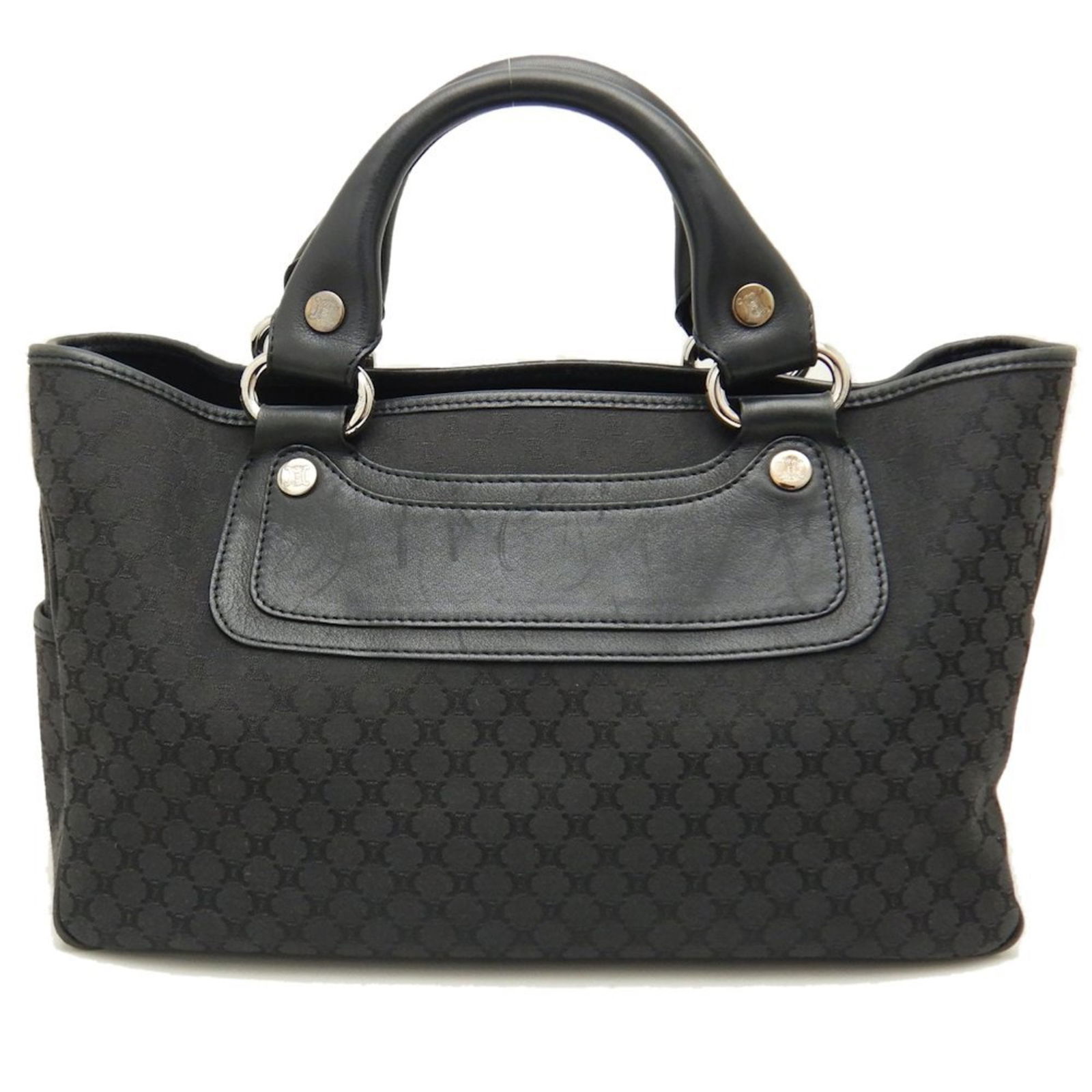 CELINE Boogie Bag Handbag Macadam Canvas x Leather Black 251404: CELINE Boogie Bag Handbag Macadam Canvas x Leather Black 251404 Brand: Celine Type: Handbag Material: Canvas Leather Canvas: Leather: Color: Black Hardware Color: Silver Gender: Women Size (HxWxD): 19