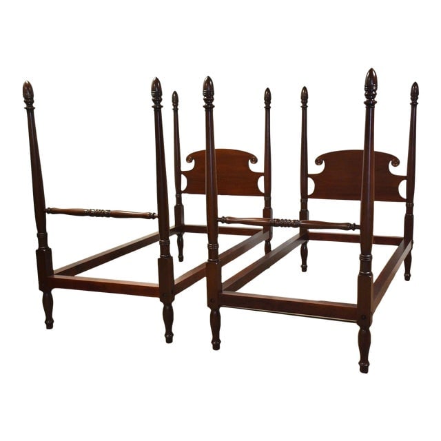 Mahogany Twin Beds - a Pair: Mahogany Twin Beds - a Pair A pair of twin traditional mahogany beds. 39" wide. 80.5" deep. 65.25" tall. Dimensions: 39"W x 80.5"D x 65.25"H Styles: Traditional Bed Size: Twin Period: 1960s Item Type:
