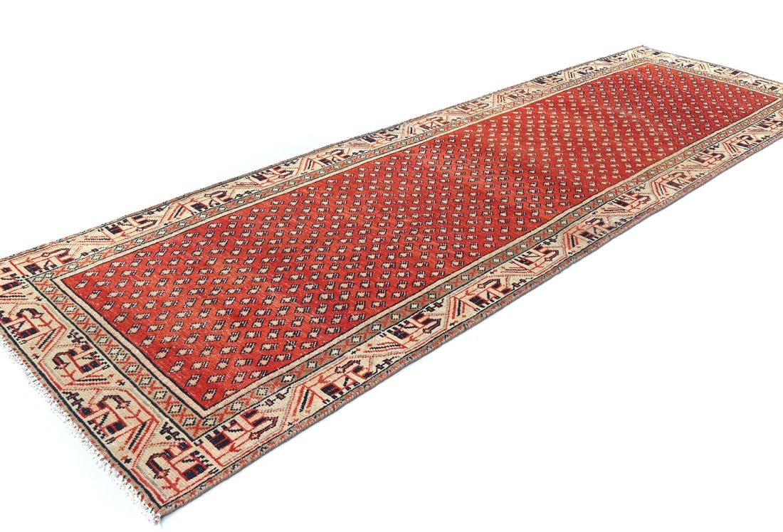 Distressed Semi Antique Tribal Allover 3X10 Oriental Runner Rug Hallway Carpet: Distressed Semi Antique Tribal Allover 3X10 Oriental Runner Rug Hallway Carpet Free continental US Shipping Type: Runners Color: Muted Colors: Orange-red Cream Purple-navy Beige etc Size: 3"0 X 9"8 Ma