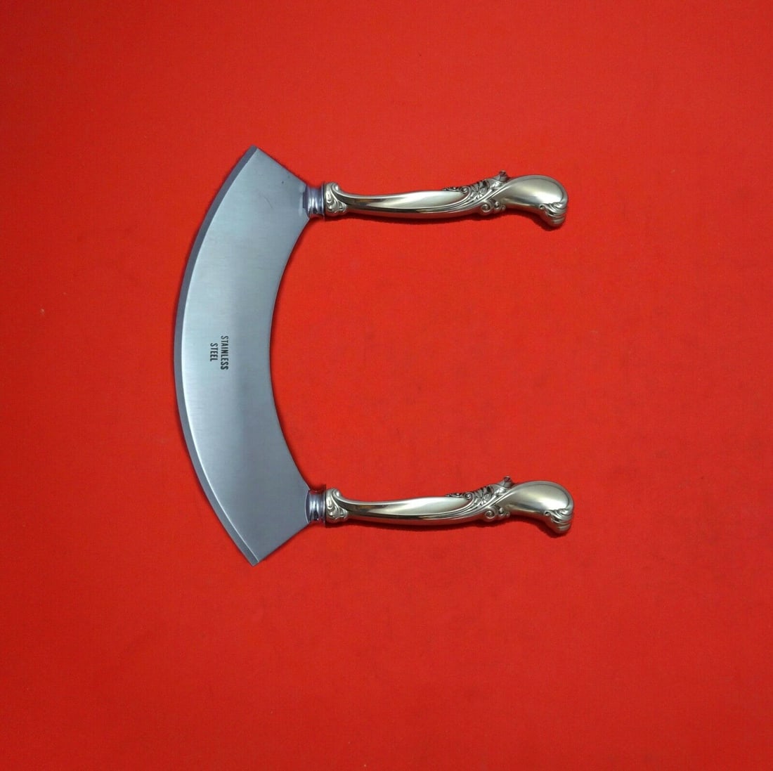 Waltz of Spring by Wallace Sterling Silver Mezzaluna Knife 6 1/4" Custom Made: Waltz of Spring by Wallace Sterling Silver Mezzaluna Knife 6 1/4" Custom Made Waltz of spring by wallacesterling silver hollow handles with stainless blade double handle mezzaluna knife (herb chopper)