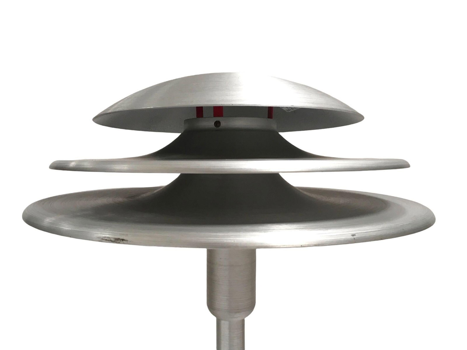 Art Deco Style Machined Brushed Spun Aluminum Desk Lamps: Art Deco Style Machined Brushed Spun Aluminum Desk Lamps Dimensions: Height: 17.5 in (44.45 cm)Diameter: 12.5 in (31.75 cm) Materials and Techniques: Aluminum Plastic Place of Origin: United States Pe