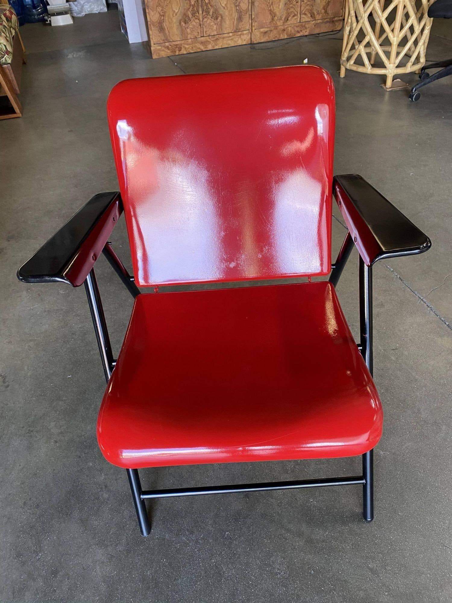 Russel Wright Outdoor/Patio Steel Folding Chair by Schwayder Bros 5 Available: Russel Wright Outdoor/Patio Steel Folding Chair by Schwayder Bros 5 Available Attributed to: Russel Wright (Designer) Dimensions: Height: 31 in (78.74 cm)Width: 25 in (63.5 cm)Depth: 27 in (68.58 cm)S