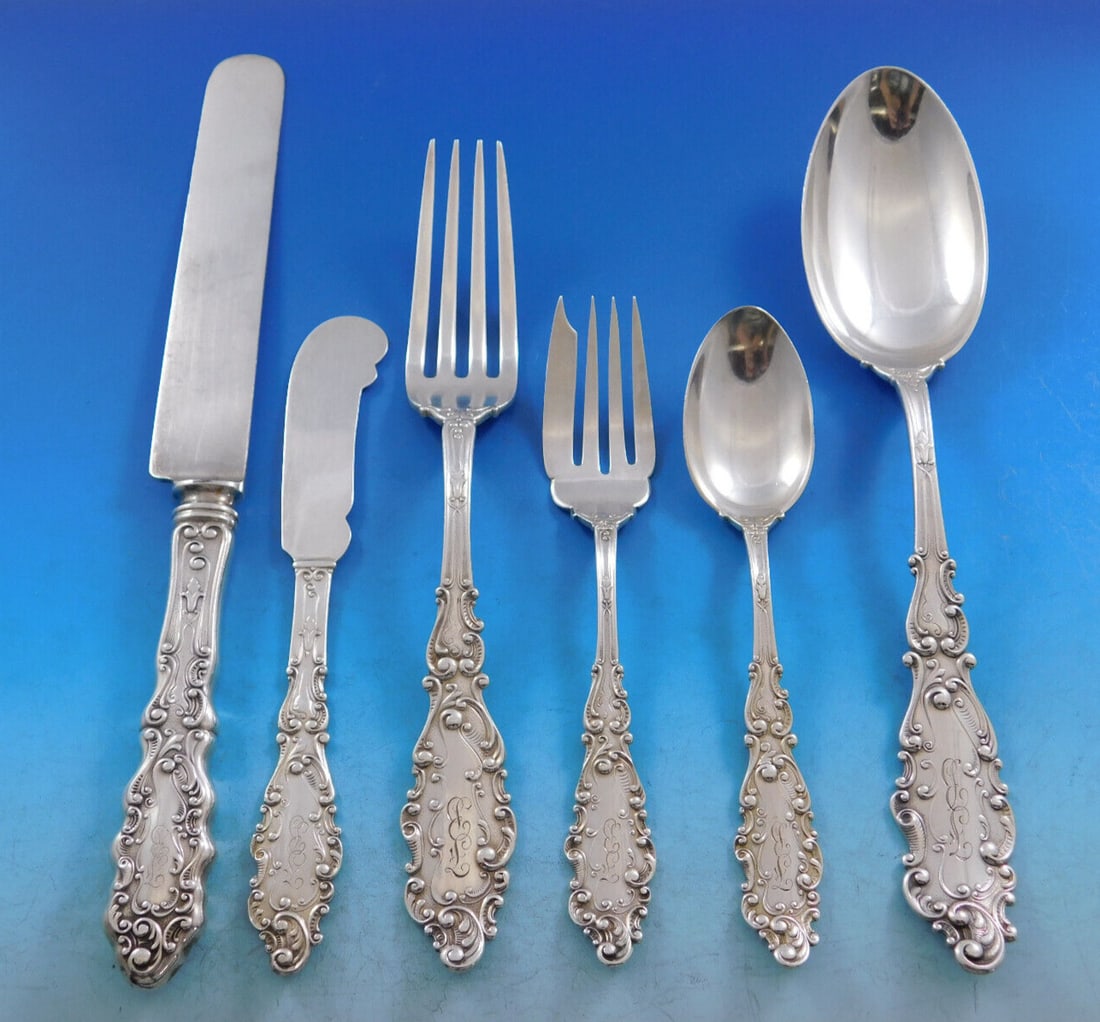 Luxembourg by Gorham Sterling Silver Flatware Set 8 Service 48 pcs Dinner: Luxembourg by Gorham Sterling Silver Flatware Set 8 Service 48 pcs Dinner Dinner size luxembourg by gorham sterling silver flatware set - 48 pieces. This set includes: 8 dinner size knives, with blunt