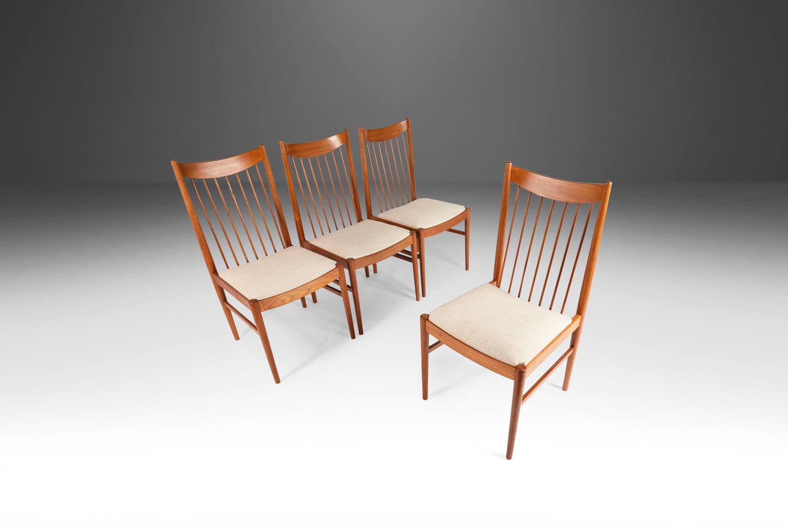 Set of Four (4) Model 422 Spindle-Back Dining Chairs in Teak by Arne Vodder for Sibast Denmark c.: Set of Four (4) Model 422 Spindle-Back Dining Chairs in Teak by Arne Vodder for Sibast Denmark c. 1970s Set of Four (4) Model 422 Spindle-Back Dining Chairs in Teak by Arne Vodder for Sibast Denmark c
