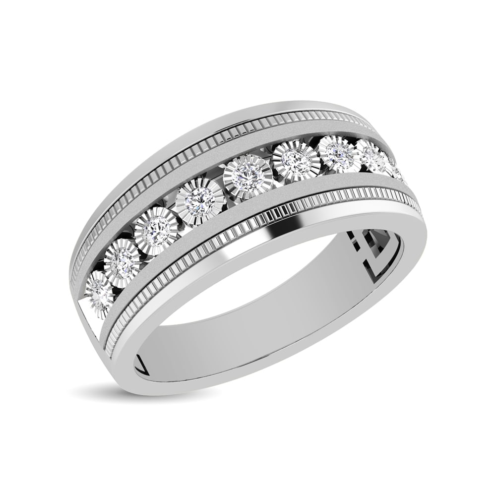 10K White Gold 1/2 Ct.Tw. Diamond 9 Stone Illusion Mens Band: 10K White Gold 1/2 Ct.Tw. Diamond 9 Stone Illusion Mens Band Surprise love of your life with 10K white gold Wedding Ring band illusion set with 9 stone of totaling ? ctw. For an artful final touch&com