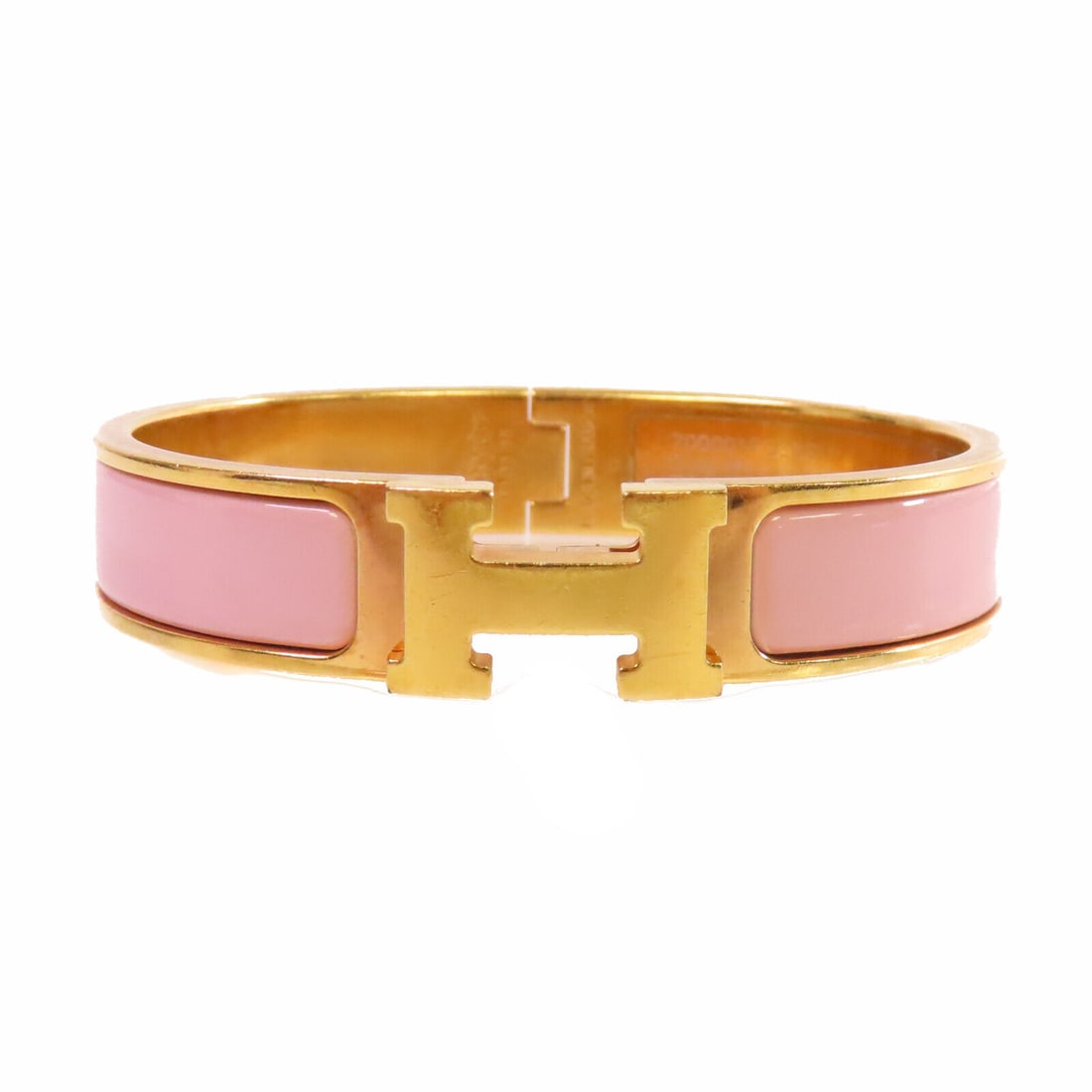 HERMES GHW Clic H Bracelet Bangle Metal Enamel Pink Gold Tone Color: HERMES GHW Clic H Bracelet Bangle Metal Enamel Pink Gold Tone Color Style: Bracelet Material: Other Color: Pink Metal: Other Size Type: Regular Main Stone: No Stone Type: Bracelet Frame Color: Pink Me